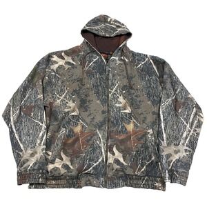 Vintage Camo Hoodie Men XL Full Zip Jacket 90s Y2K Woodland‎ Hunting 2000s